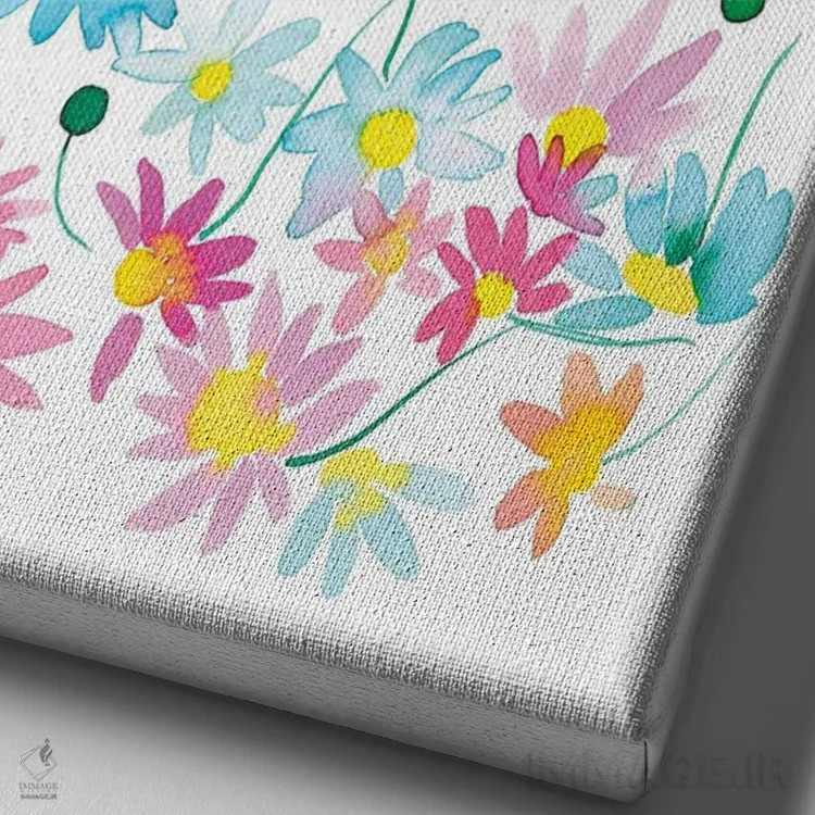 تابلو دکوراتیو مرواریدهای گلدار رنگی آبرنگی اثر نینولا دیزاین - نمای نزدیک بافت بوم