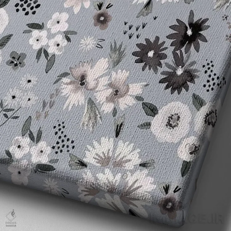 تابلو دکوراتیو گل های کوچک بژ و خاکستری اثر نینولا دیزاین - نمای نزدیک بافت بوم