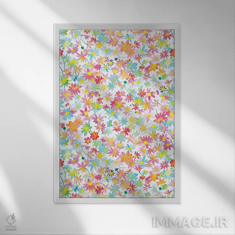 تابلو دکوراتیو مرواریدهای گلدار آبرنگی صورتی اثر نینولا دیزاین - نمای قابدار سفید