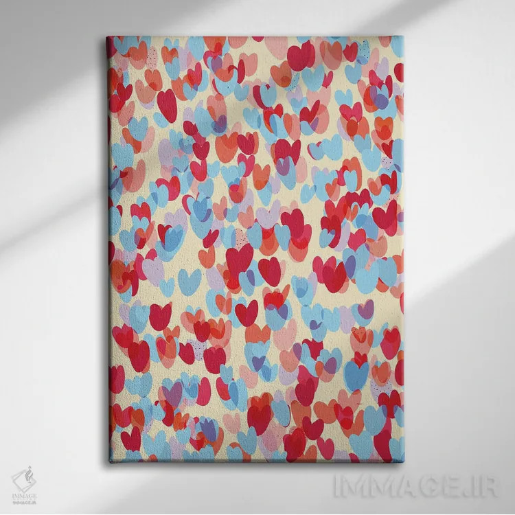 تابلو دکوراتیو قلب های همپوشان و عشق اثر نینولا دیزاین - نمای روبهرو روی دیوار
