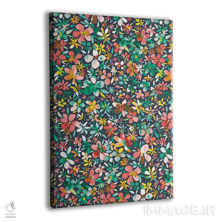 تابلو انتزاعی گل و گلبرگ های رنگی سبز اثر نینولا دیزاین - نمای پرسپکتیو محصول