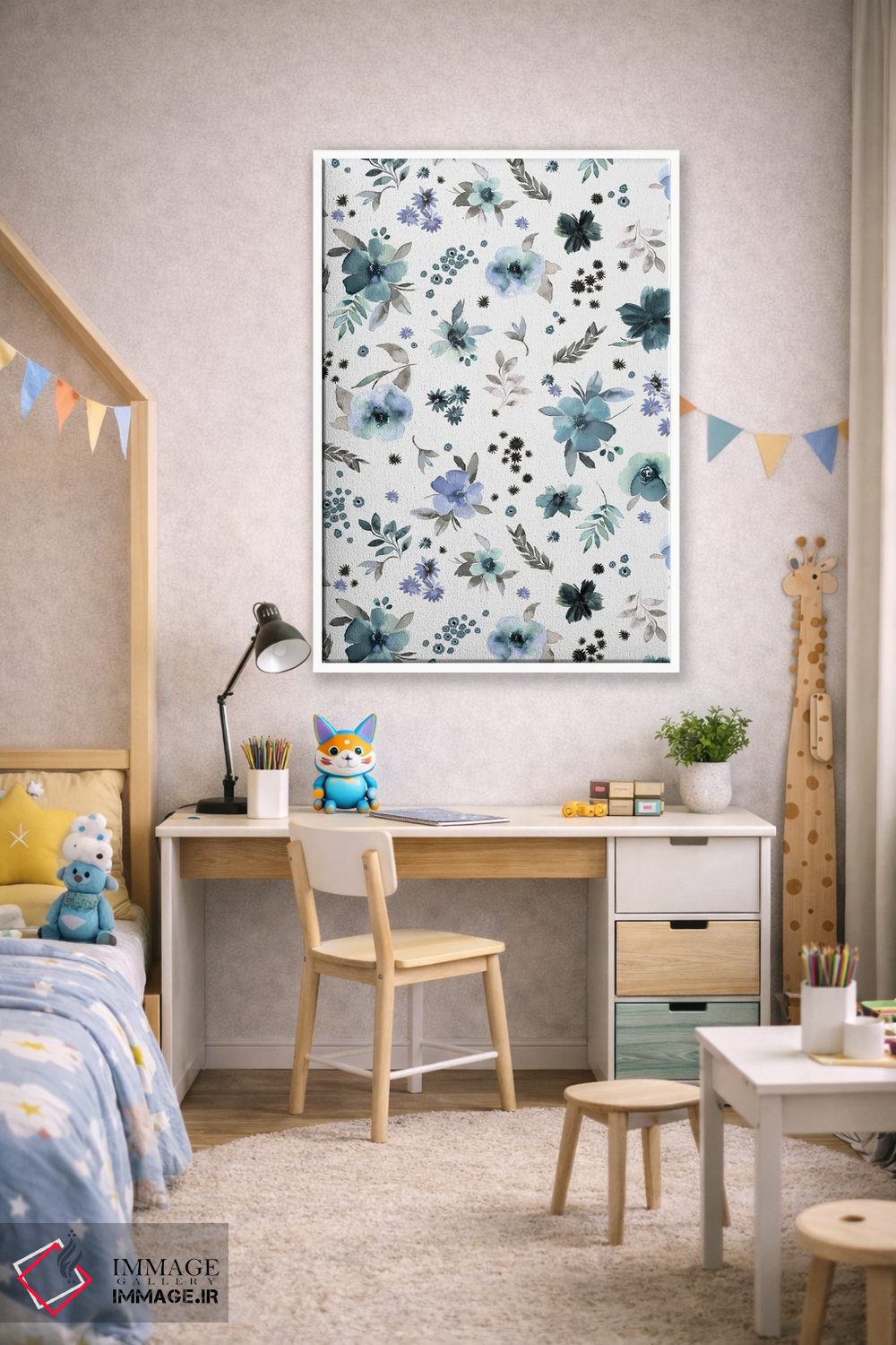تابلو دکوراتیو گل های روستایی آبی مراقبت از روح اثر نینولا دیزاین - D1W