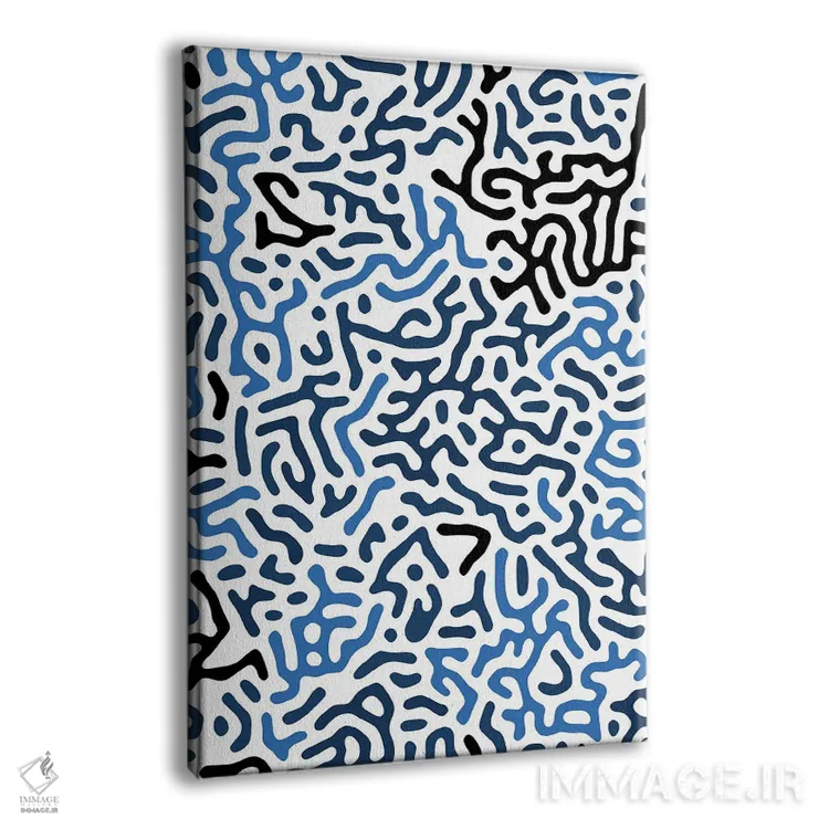 تابلو انتزاعی اشکال هندسی دیجیتال ارگانیک آبی اثر نینولا دیزاین - نمای پرسپکتیو محصول
