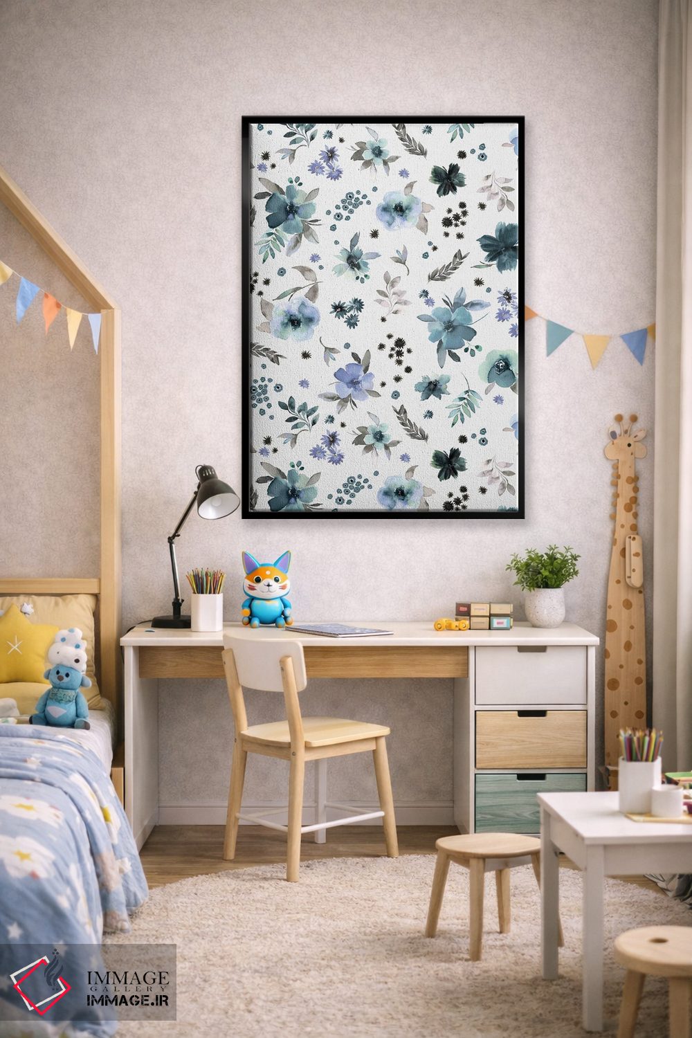تابلو دکوراتیو گل های روستایی آبی مراقبت از روح اثر نینولا دیزاین - D2B