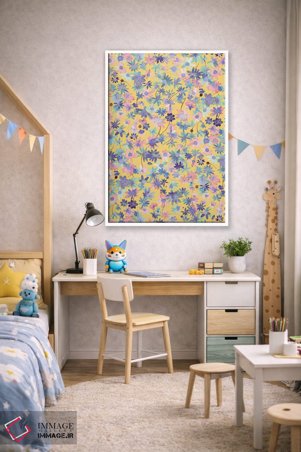 تابلو دکوراتیو گل های مرواریدی رنگ خردلی اثر نینولا دیزاین - D1W