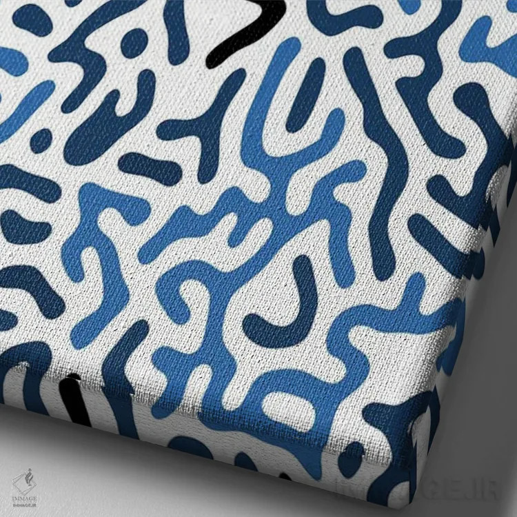 تابلو انتزاعی اشکال هندسی دیجیتال ارگانیک آبی اثر نینولا دیزاین - نمای نزدیک بافت بوم