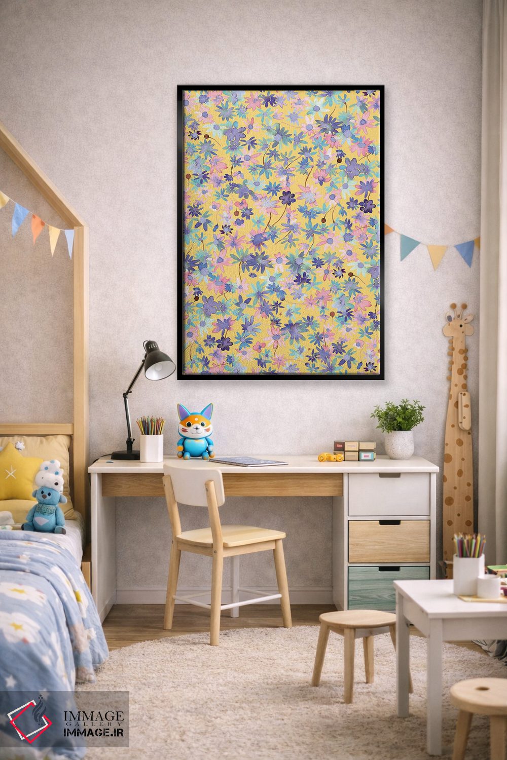 تابلو دکوراتیو گل های مرواریدی رنگ خردلی اثر نینولا دیزاین - D2B