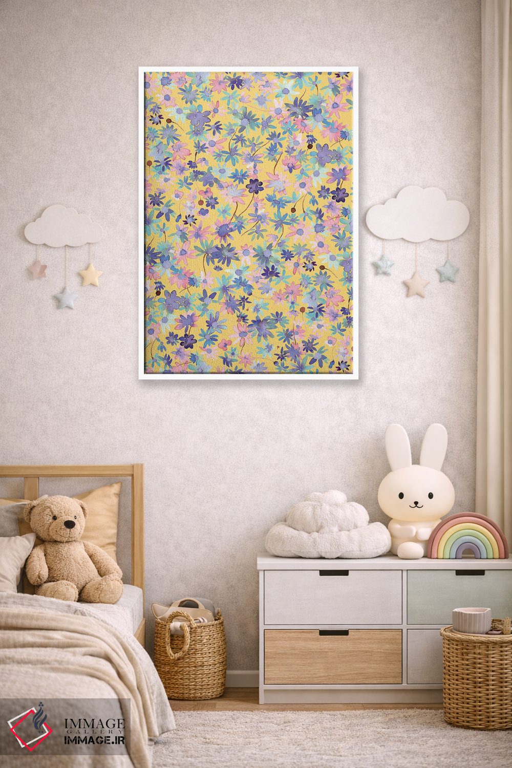 تابلو دکوراتیو گل های مرواریدی رنگ خردلی اثر نینولا دیزاین - D4W