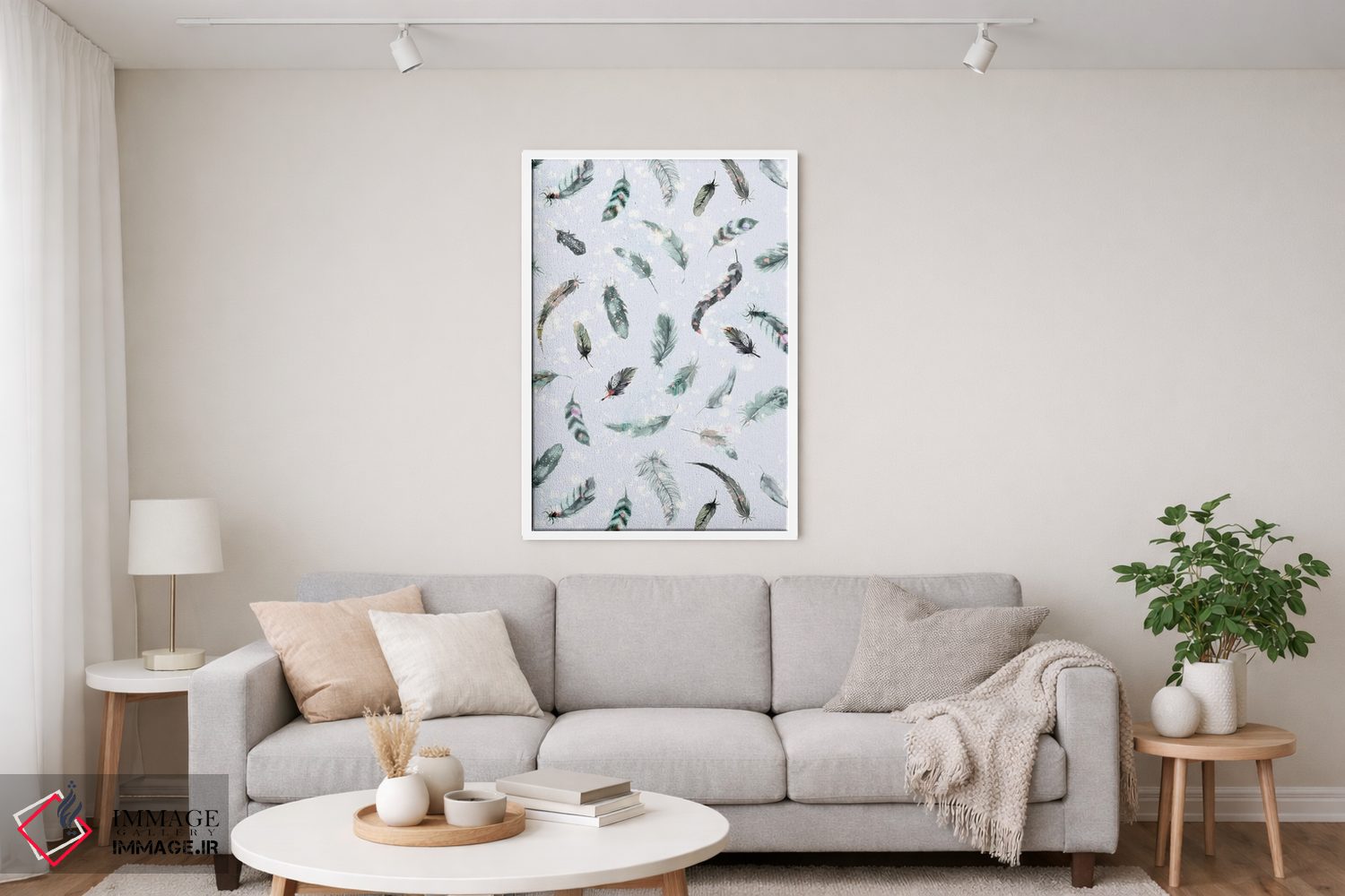 تابلو دکوراتیو پرهای لطیف بوهو آبی اثر نینولا دیزاین - D5W