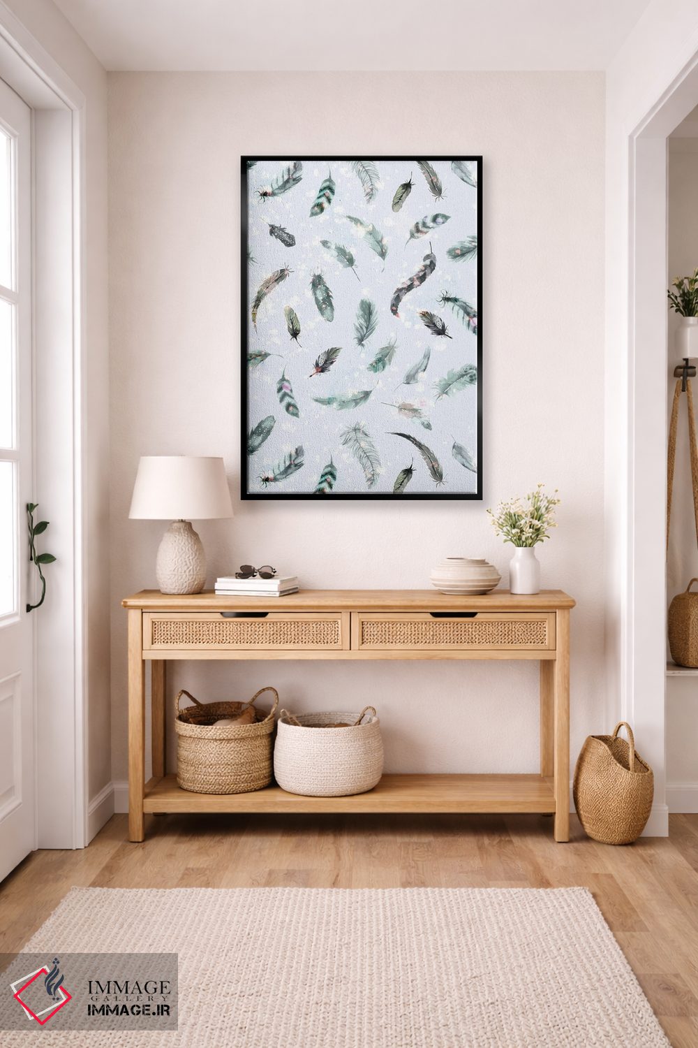 تابلو دکوراتیو پرهای لطیف بوهو آبی اثر نینولا دیزاین - D6B