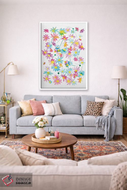 تابلو دکوراتیو مرواریدهای گلدار رنگی آبرنگی اثر نینولا دیزاین - D1W