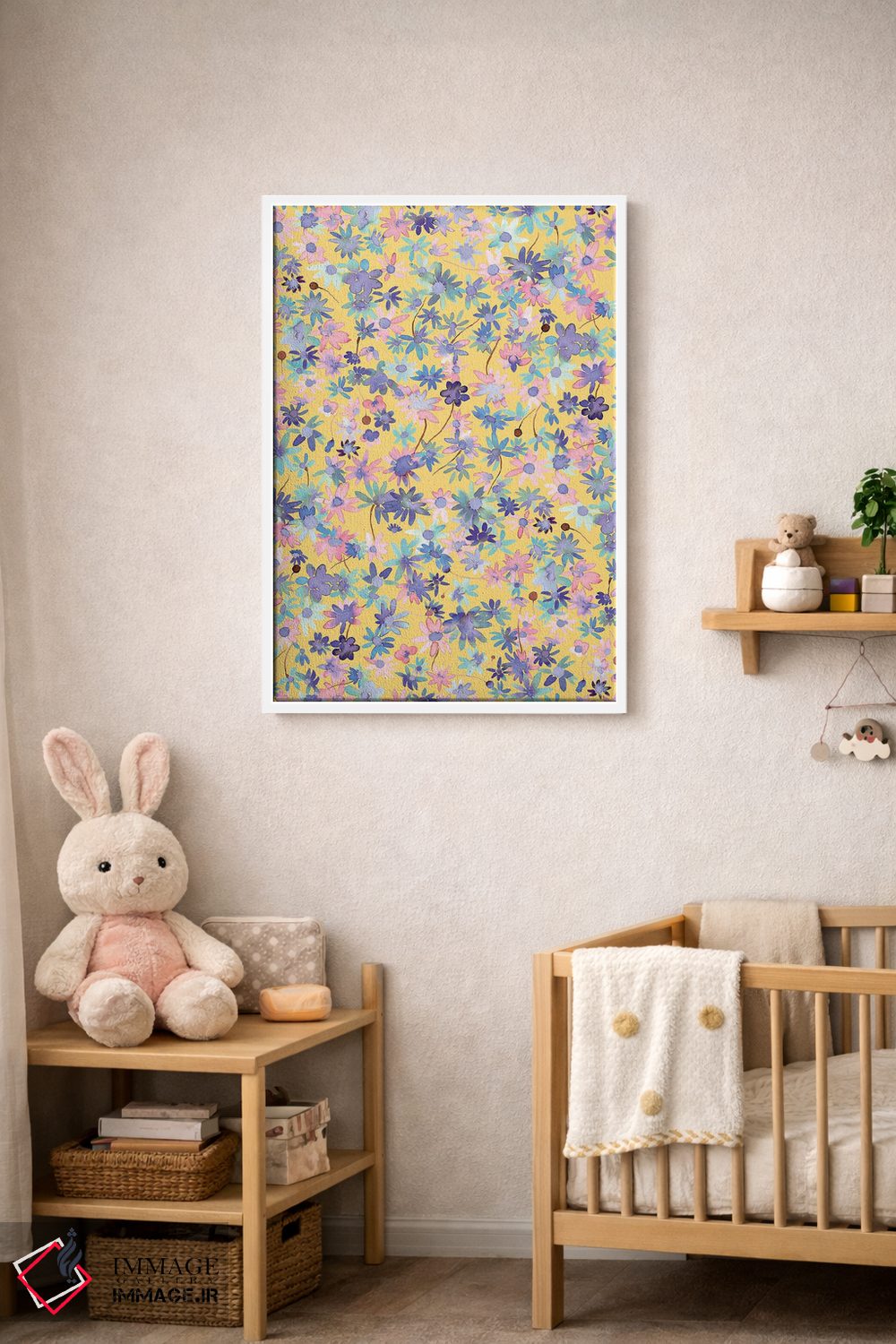 تابلو دکوراتیو گل های مرواریدی رنگ خردلی اثر نینولا دیزاین - D3W