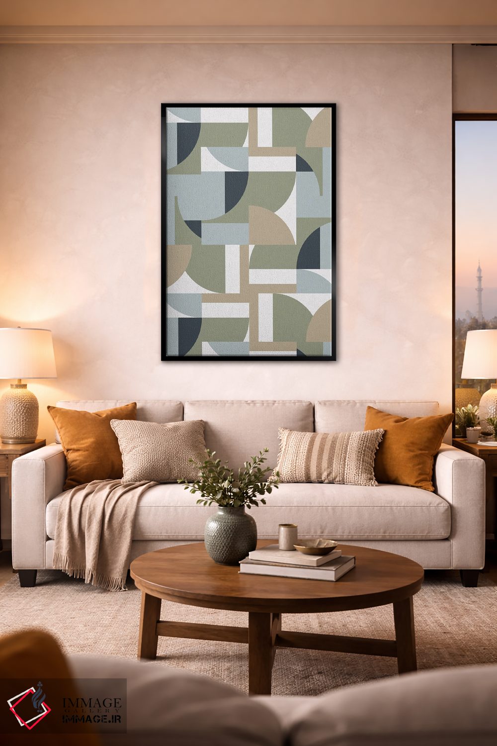 تابلو انتزاعی چندضلعی های بژ سبک باوهاوس آینده نگر اثر نینولا دیزاین - D2B