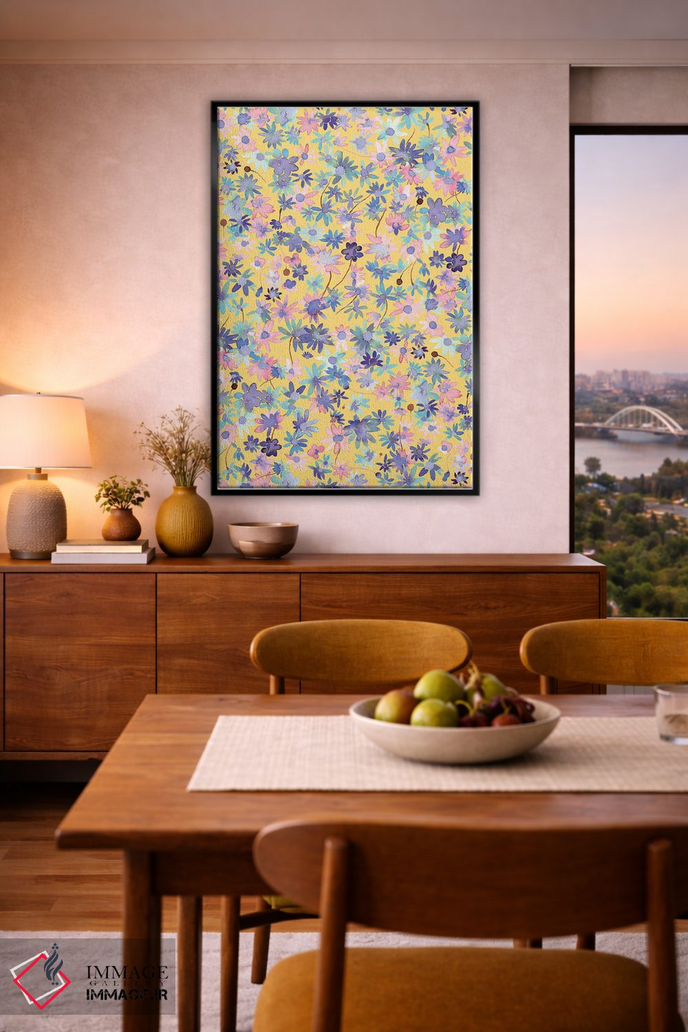 تابلو دکوراتیو گل های مرواریدی رنگ خردلی اثر نینولا دیزاین - D6B