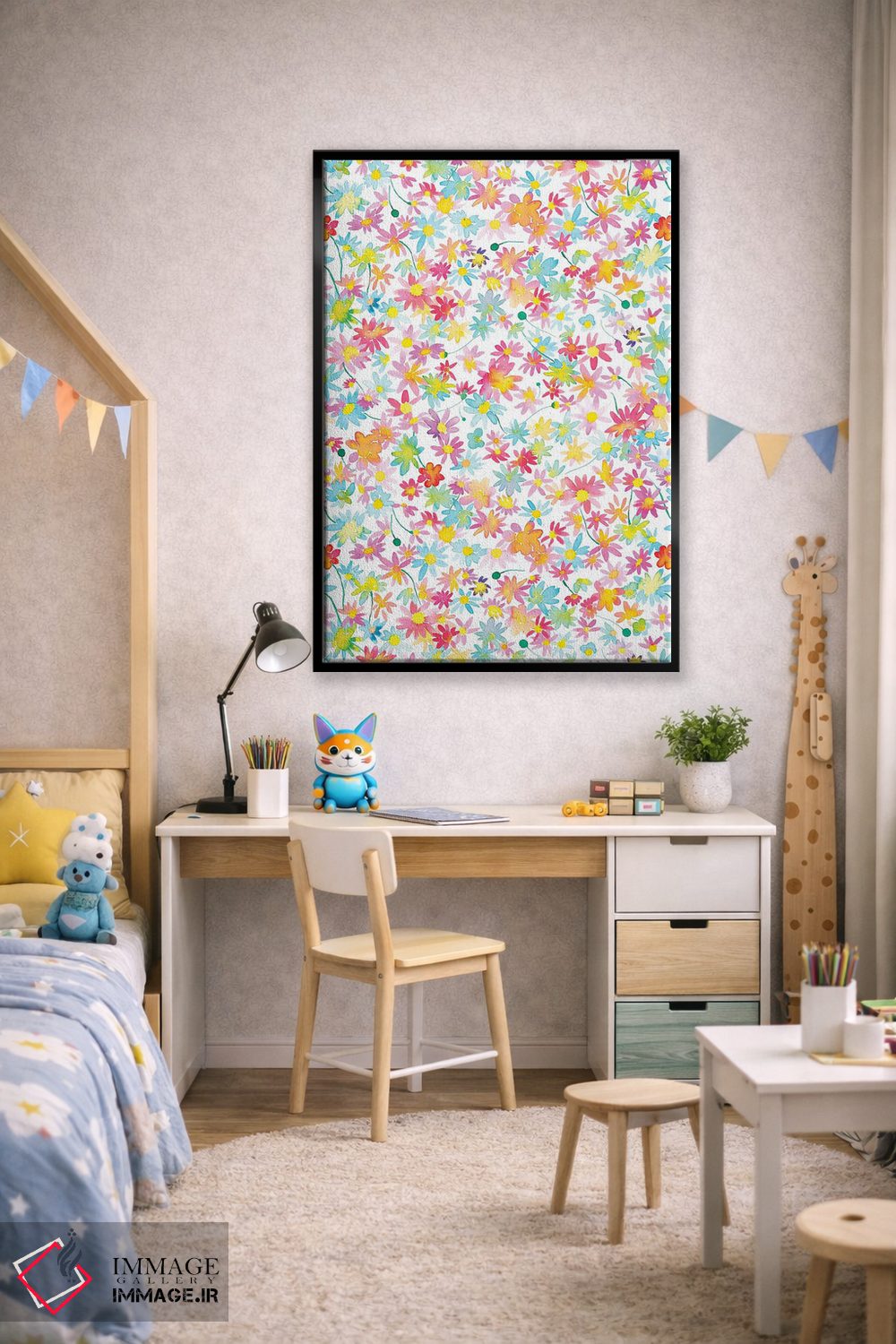 تابلو دکوراتیو مرواریدهای گلدار آبرنگی صورتی اثر نینولا دیزاین - D2B