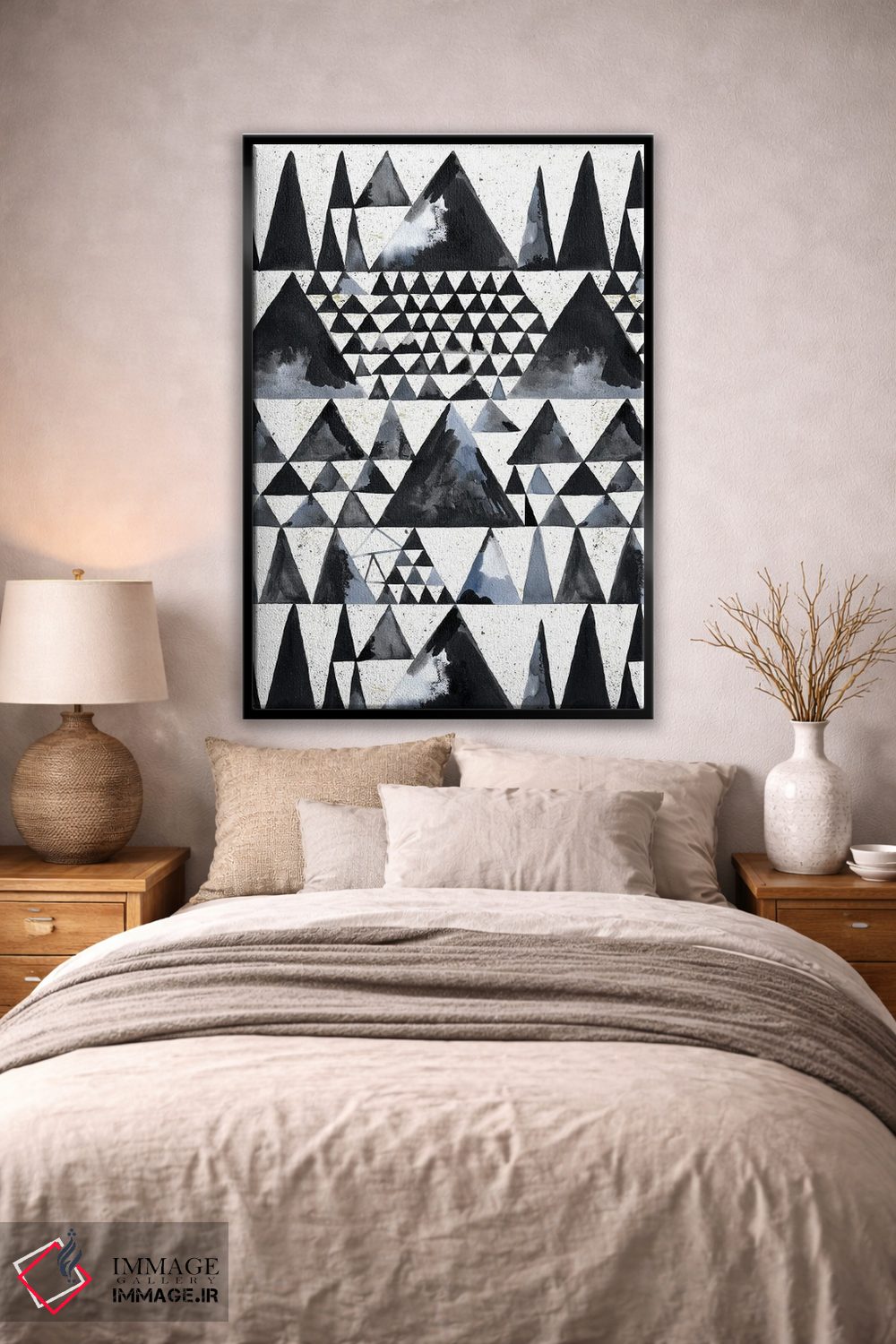 تابلو انتزاعی مثلث های مینیمال اسکاندی ژاپنی با مرکب اثر نینولا دیزاین - D2B