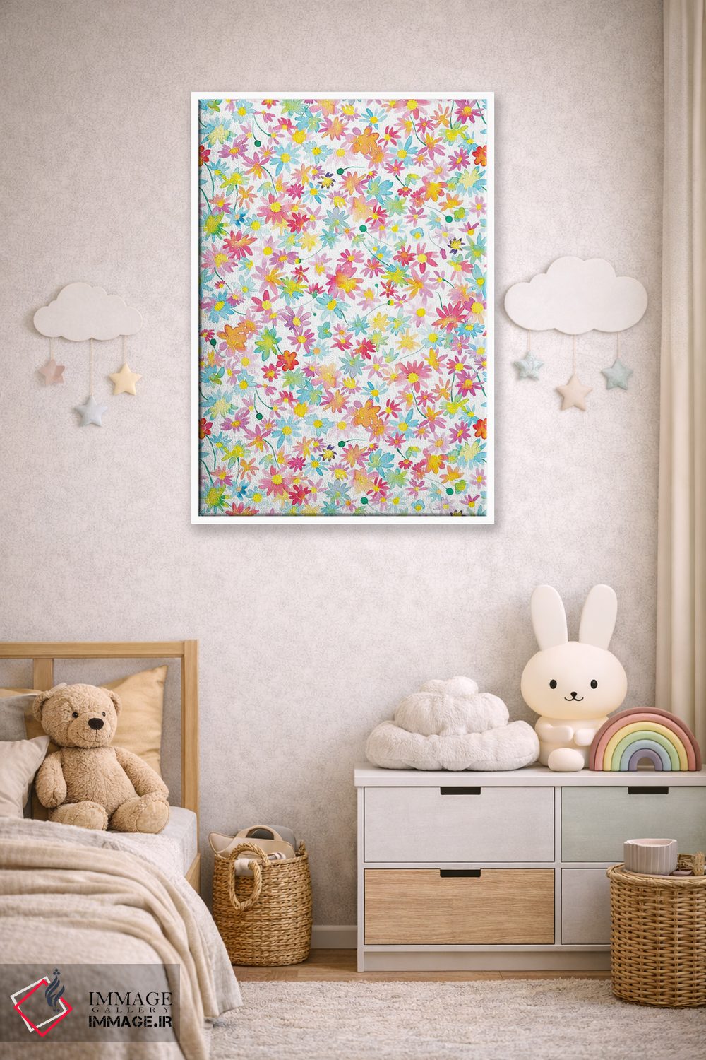 تابلو دکوراتیو مرواریدهای گلدار آبرنگی صورتی اثر نینولا دیزاین - D4W