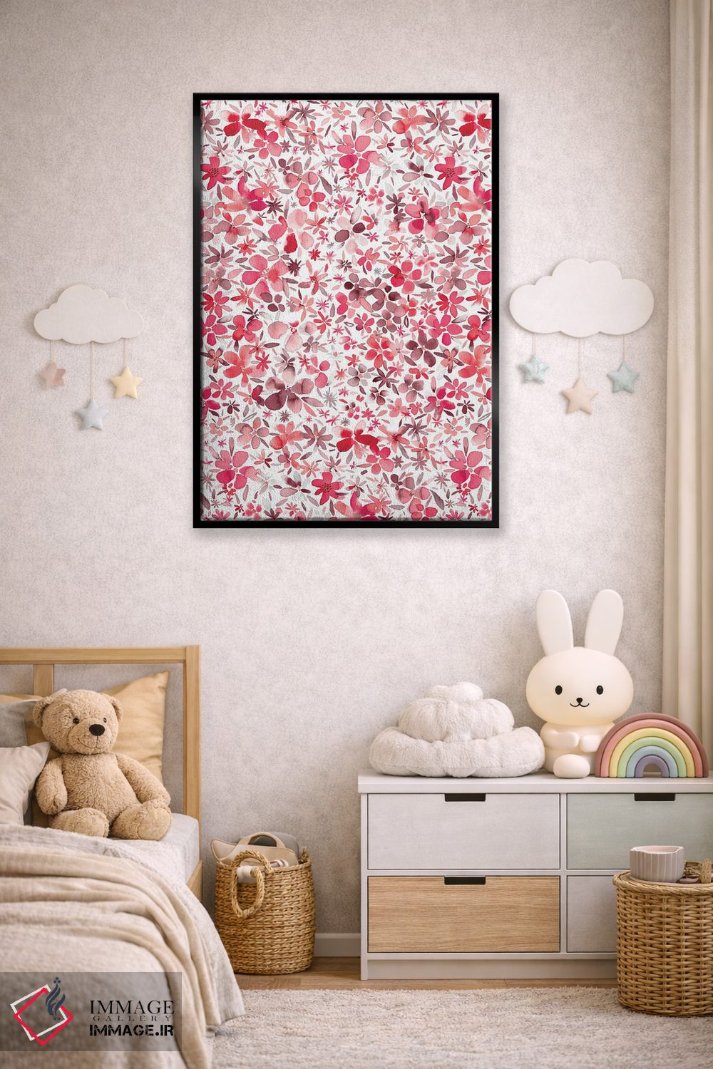 تابلو انتزاعی گل و گلبرگ های رنگی مرجانی اثر نینولا دیزاین - D4B