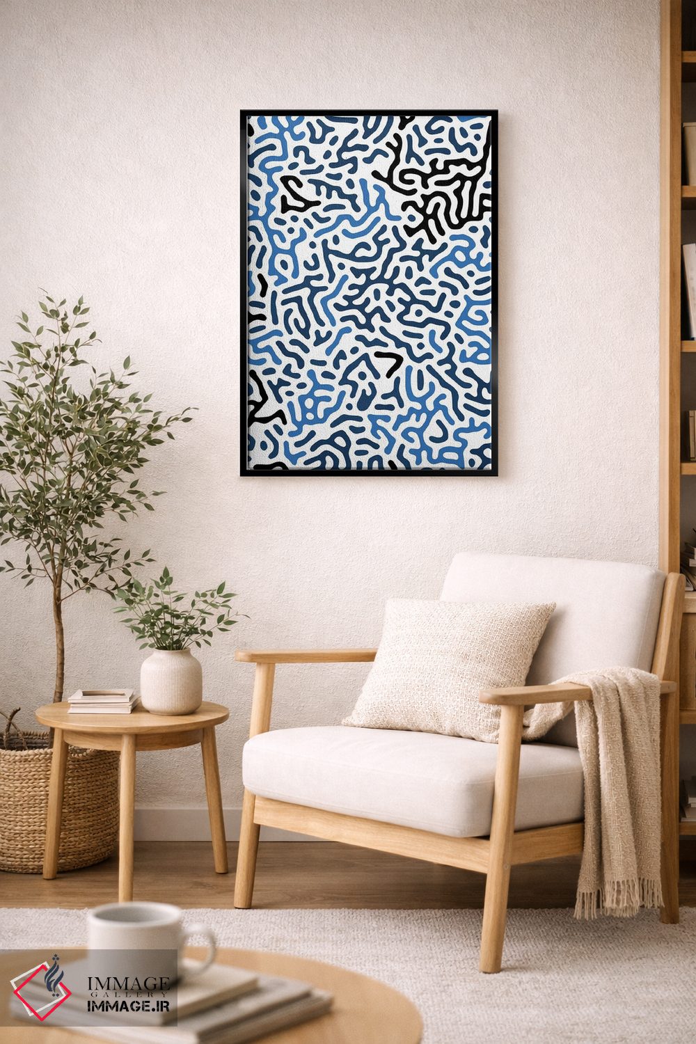 تابلو انتزاعی اشکال هندسی دیجیتال ارگانیک آبی اثر نینولا دیزاین - D1B