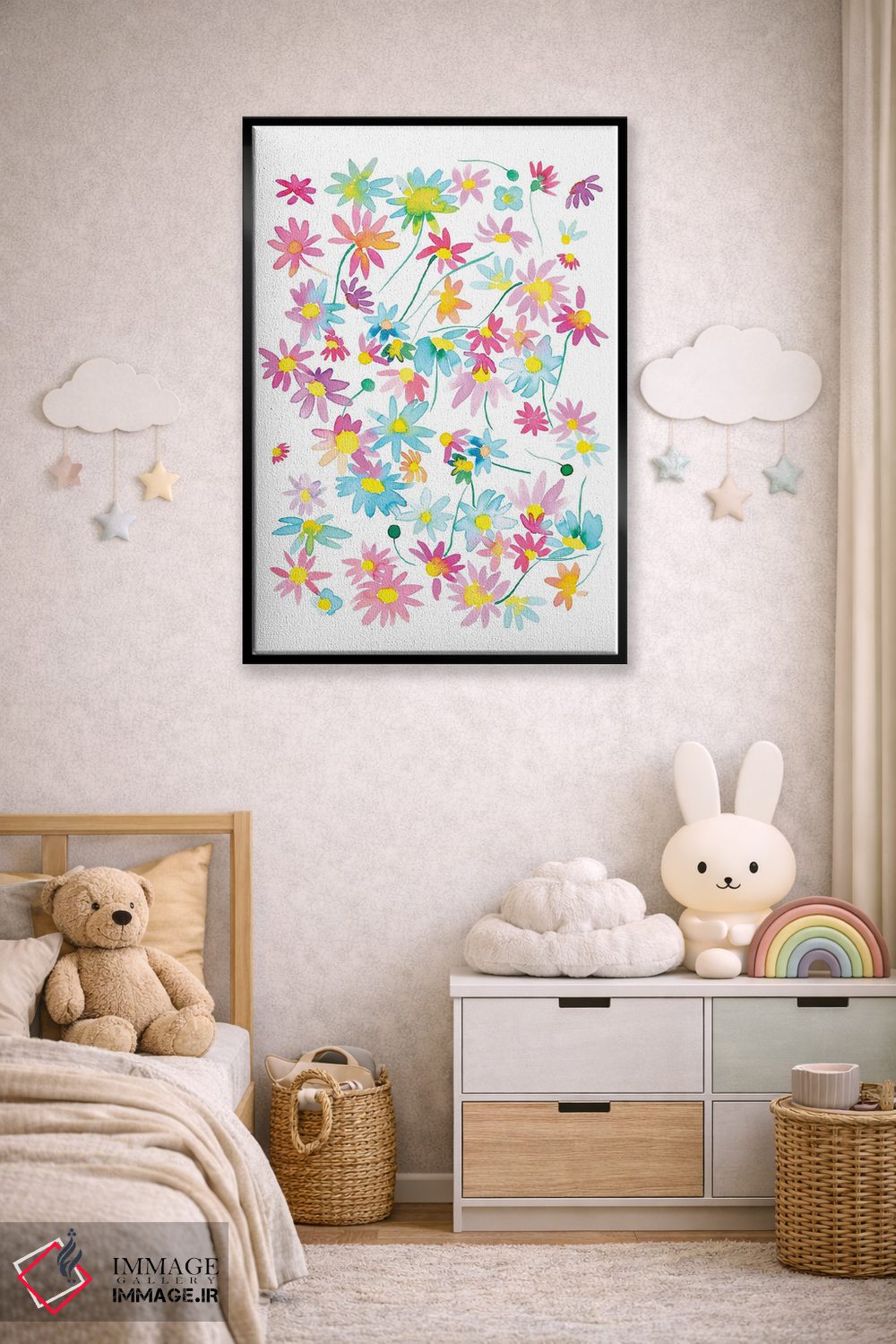 تابلو دکوراتیو مرواریدهای گلدار رنگی آبرنگی اثر نینولا دیزاین - D6B