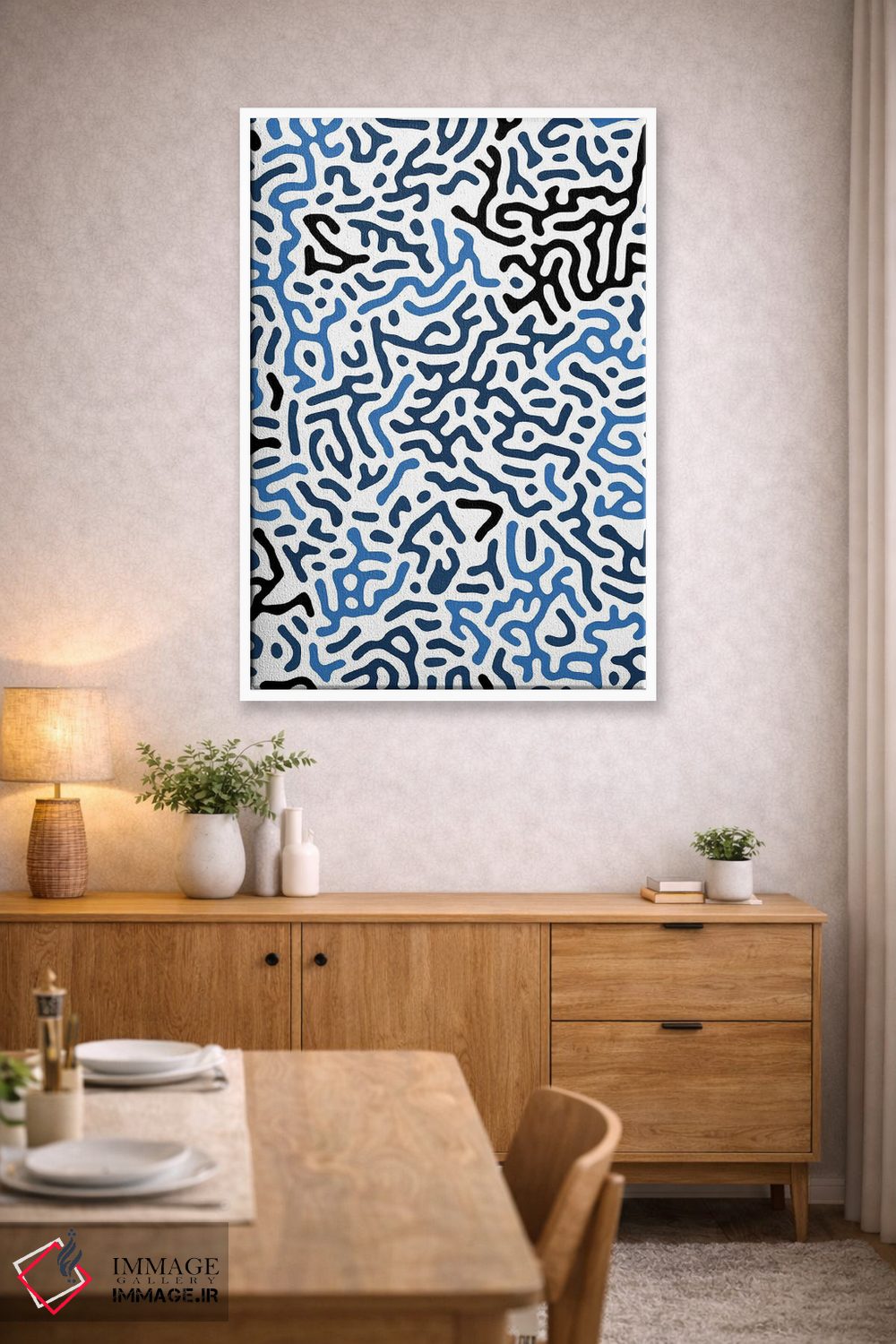 تابلو انتزاعی اشکال هندسی دیجیتال ارگانیک آبی اثر نینولا دیزاین - D4W