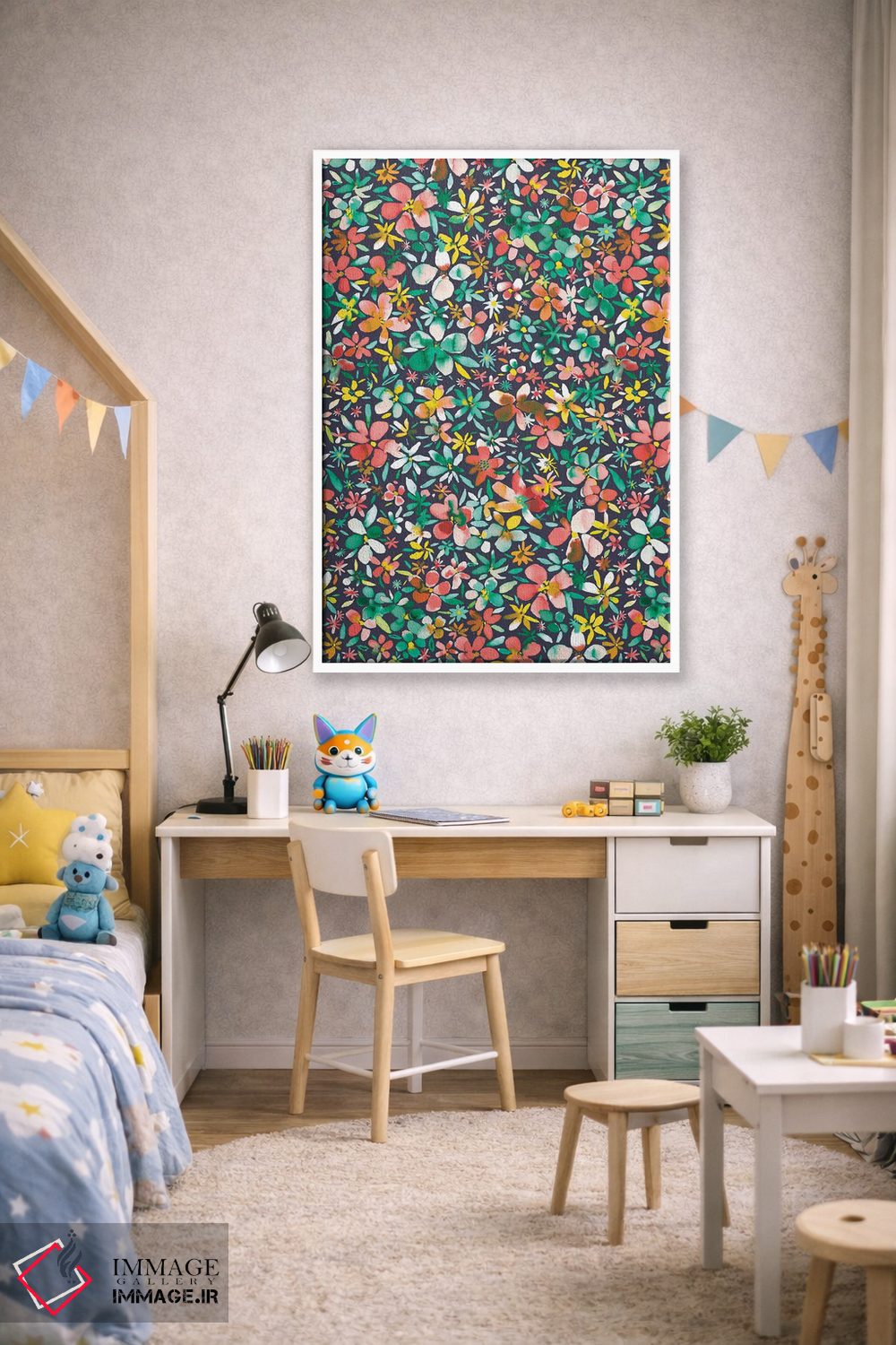 تابلو انتزاعی گل و گلبرگ های رنگی سبز اثر نینولا دیزاین - D1W