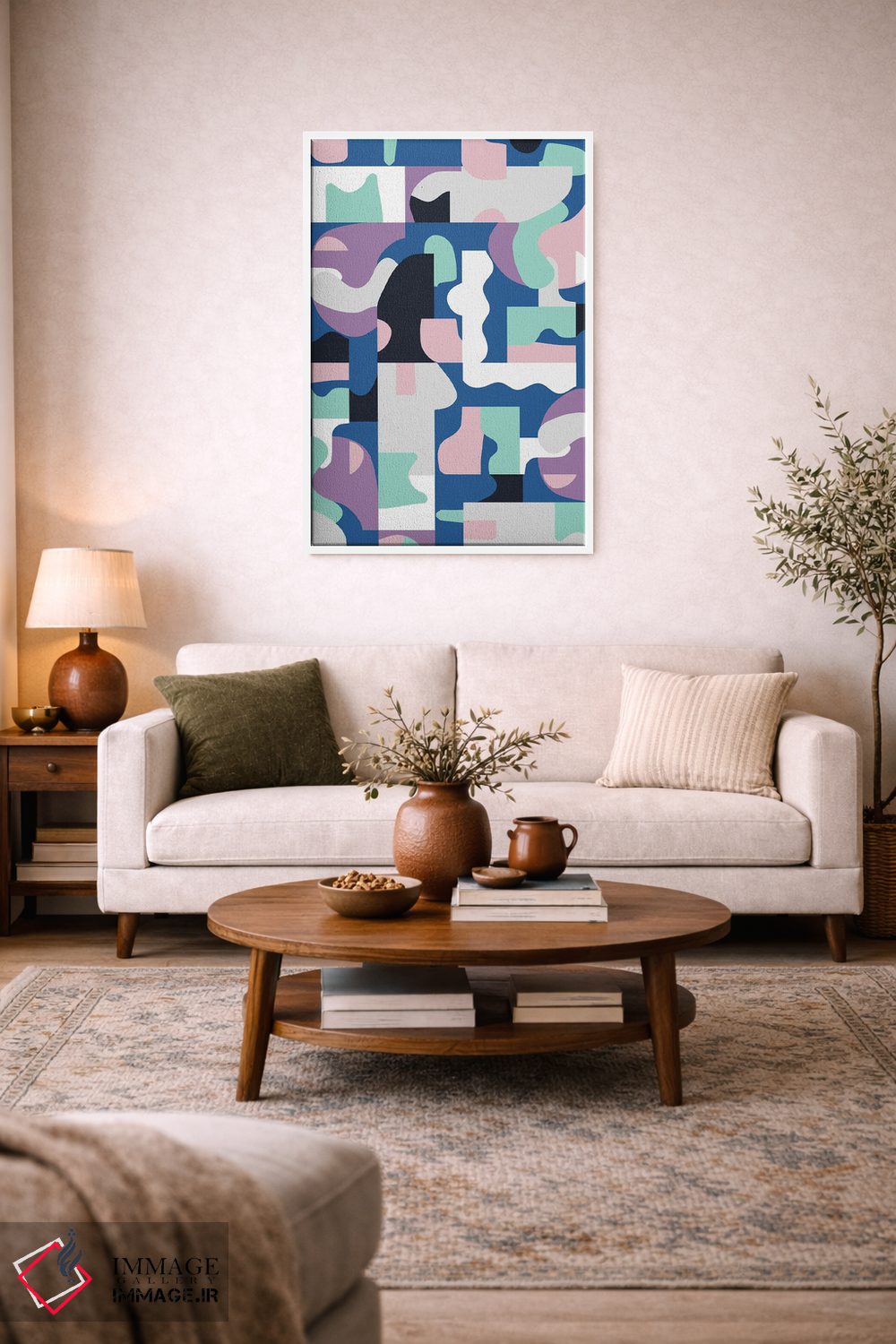 تابلو انتزاعی بلوک های ارگانیک ماتیس آبی و صورتی اثر نینولا دیزاین - D2W