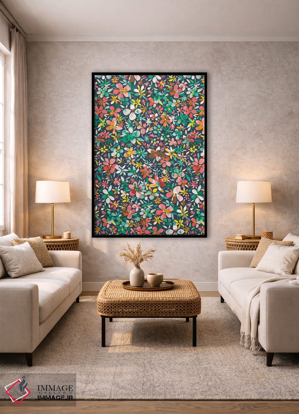 تابلو انتزاعی گل و گلبرگ های رنگی سبز اثر نینولا دیزاین - D2B