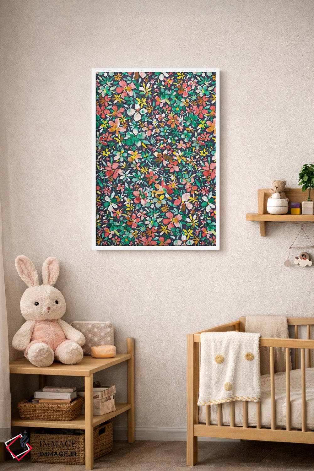 تابلو انتزاعی گل و گلبرگ های رنگی سبز اثر نینولا دیزاین - D3W