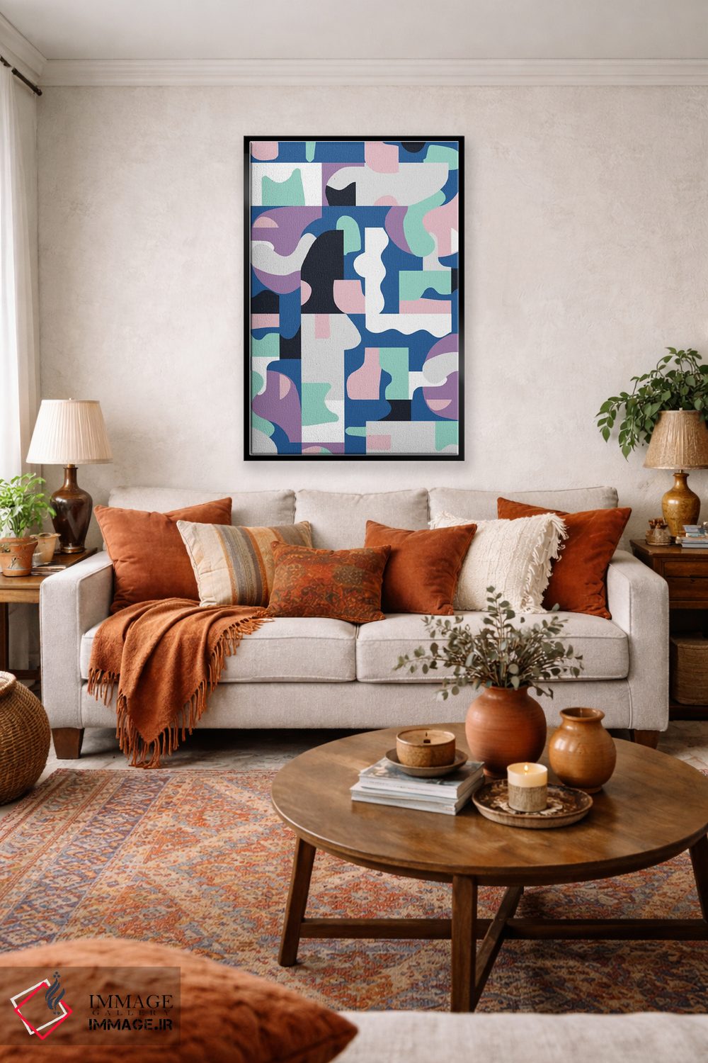 تابلو انتزاعی بلوک های ارگانیک ماتیس آبی و صورتی اثر نینولا دیزاین - D3B