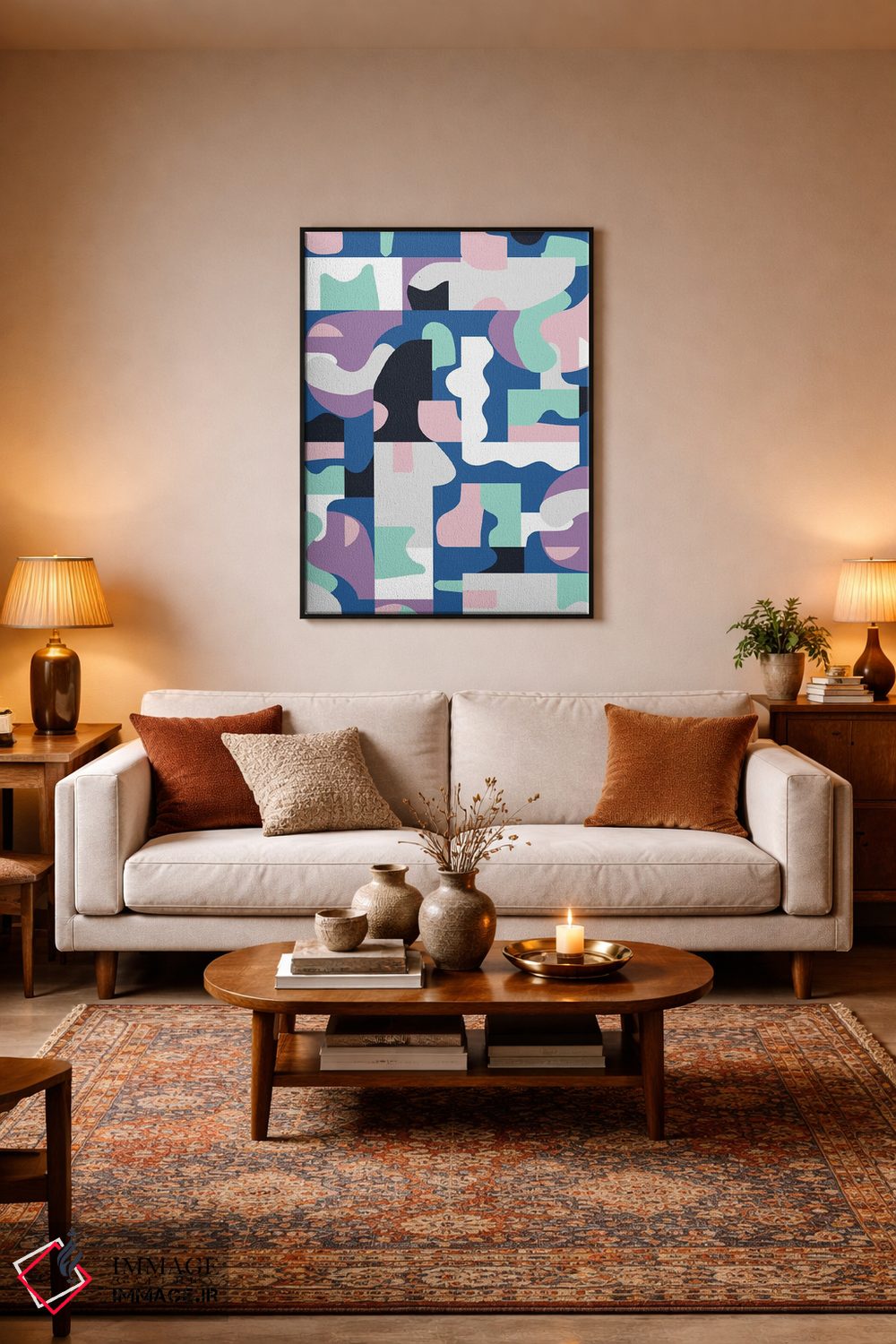 تابلو انتزاعی بلوک های ارگانیک ماتیس آبی و صورتی اثر نینولا دیزاین - D4B