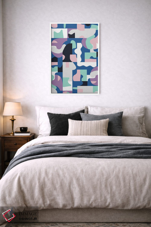 تابلو انتزاعی بلوک های ارگانیک ماتیس آبی و صورتی اثر نینولا دیزاین - D5W