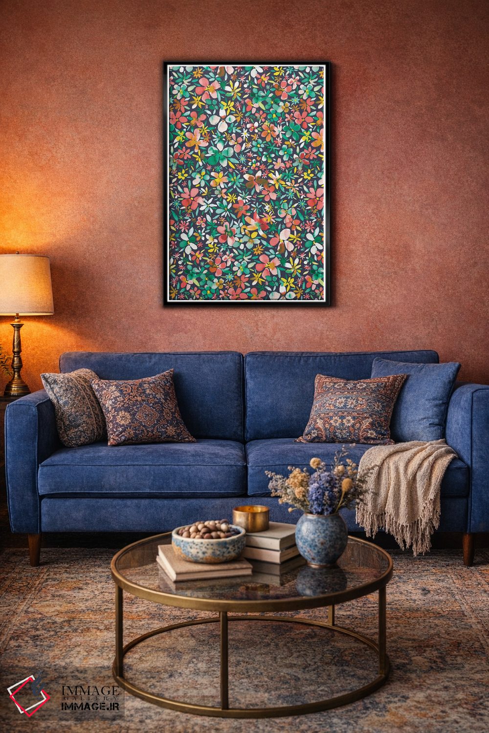 تابلو انتزاعی گل و گلبرگ های رنگی سبز اثر نینولا دیزاین - D6B