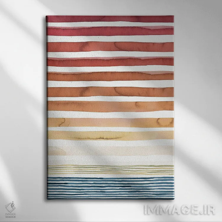 تابلو انتزاعی راه راه های غروب تابستانی آبرنگی اثر نینولا دیزاین - نمای روبهرو روی دیوار