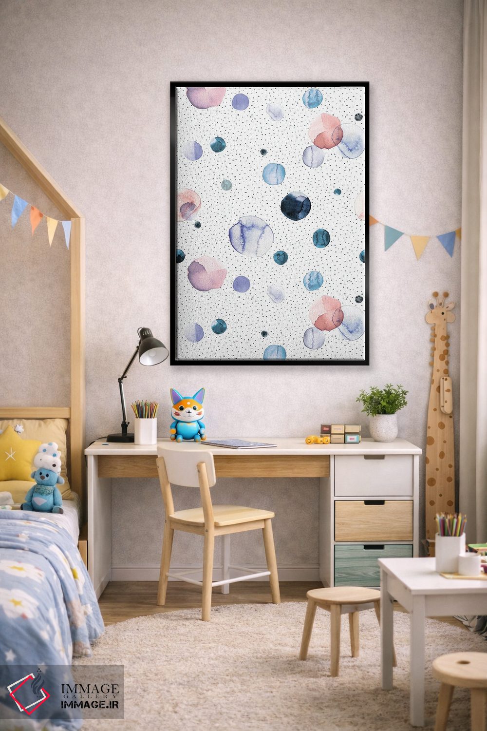 تابلو انتزاعی نقاط خال دار آبرنگی بنفش روشن اثر نینولا دیزاین - D2B