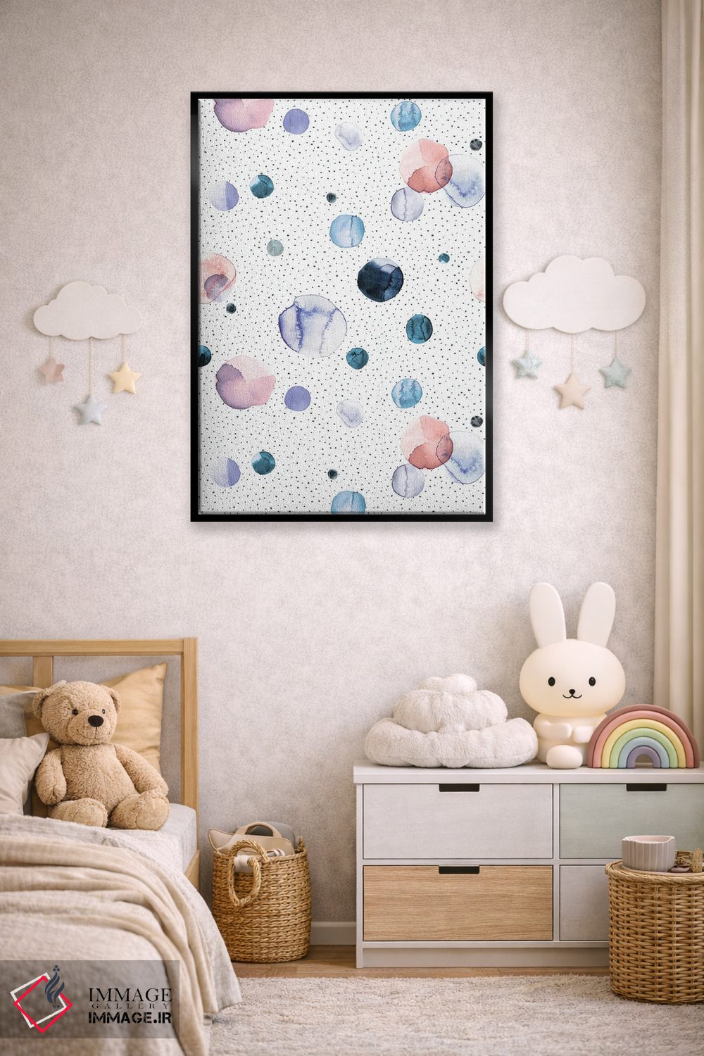 تابلو انتزاعی نقاط خال دار آبرنگی بنفش روشن اثر نینولا دیزاین - D6B