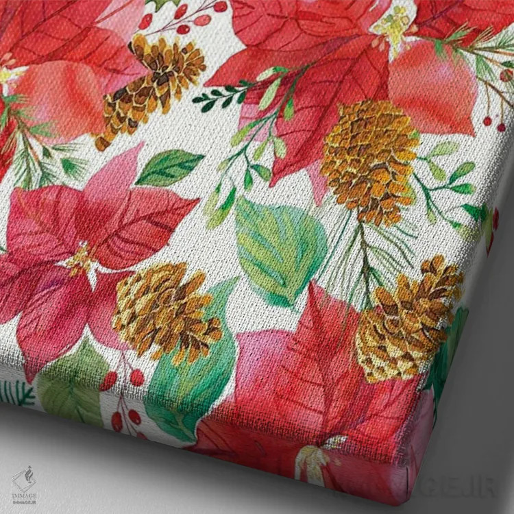 تابلو مدرن دسته گل پوینستیا کریسمس اثر نینولا دیزاین - نمای نزدیک بافت بوم