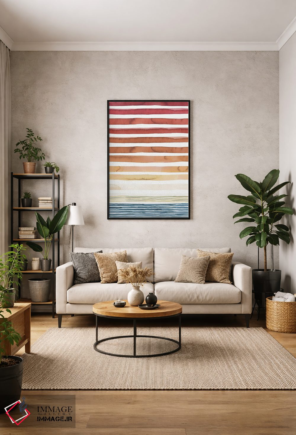 تابلو انتزاعی راه راه های غروب تابستانی آبرنگی اثر نینولا دیزاین - D1B