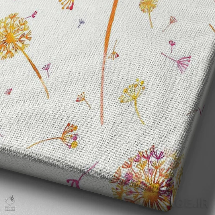 تابلو دکوراتیو قاصدک های بهاری آبرنگی نارنجی اثر نینولا دیزاین - نمای نزدیک بافت بوم