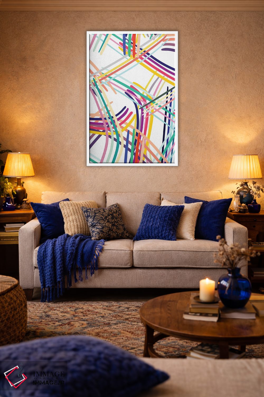 تابلو انتزاعی خطوط بافته شده رنگی چندرنگ اثر نینولا دیزاین - D3W