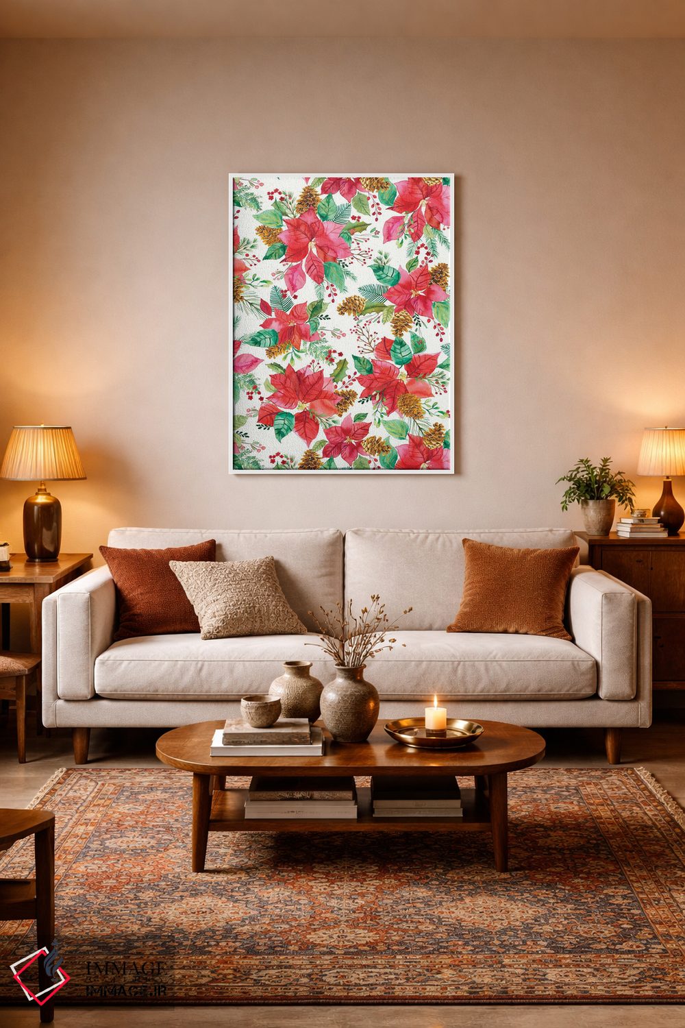 تابلو مدرن دسته گل پوینستیا کریسمس اثر نینولا دیزاین - D1W
