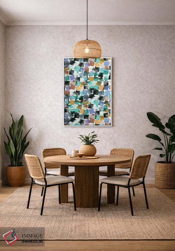 تابلو انتزاعی شطرنجی آبرنگی آبی و فیروزه ای اثر نینولا دیزاین - D3W