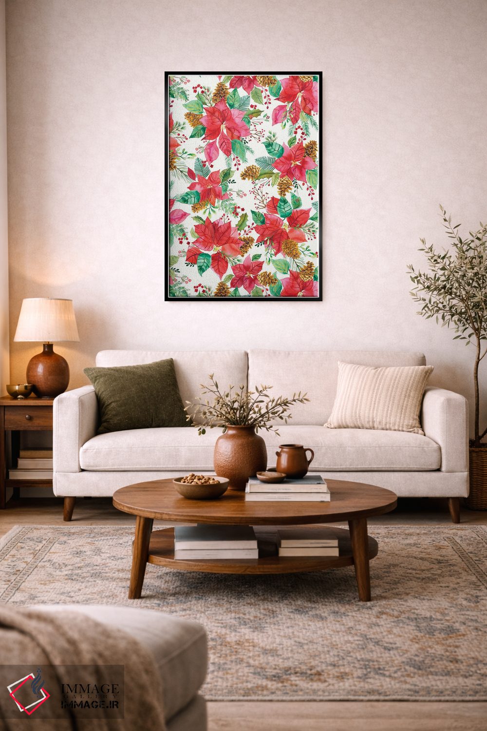 تابلو مدرن دسته گل پوینستیا کریسمس اثر نینولا دیزاین - D4B