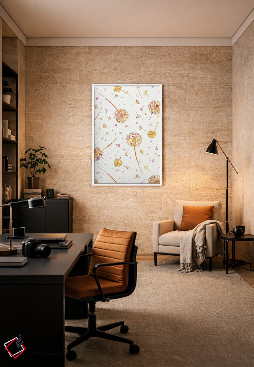 تابلو دکوراتیو قاصدک های بهاری آبرنگی نارنجی اثر نینولا دیزاین - D6W