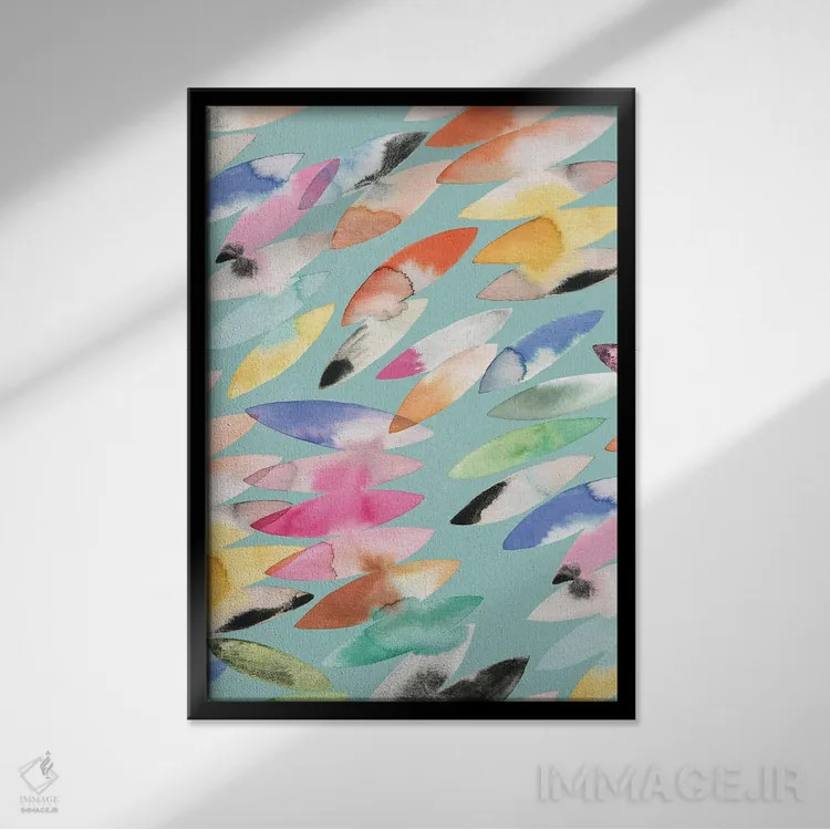 تابلو انتزاعی موج سواری انتزاعی رنگی فیروزه ای اثر نینولا دیزاین - نمای قابدار مشکی