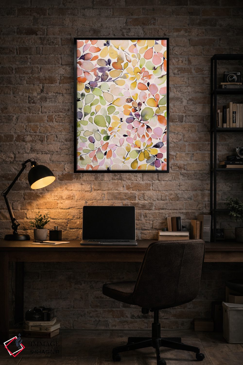 تابلو مدرن اکالیپتوس برگ دار مرجانی و زرد اثر نینولا دیزاین - D3B