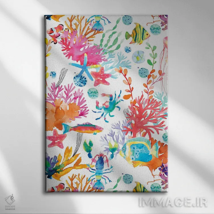 تابلو مدرن جانوران مرجانی دریایی اثر نینولا دیزاین - نمای روبهرو روی دیوار