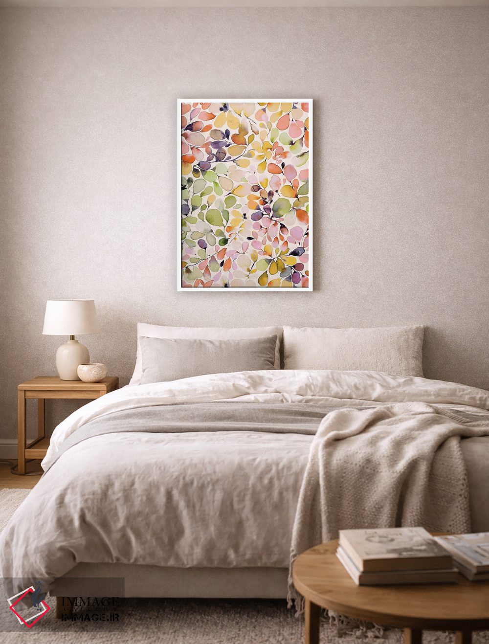 تابلو مدرن اکالیپتوس برگ دار مرجانی و زرد اثر نینولا دیزاین - D4W