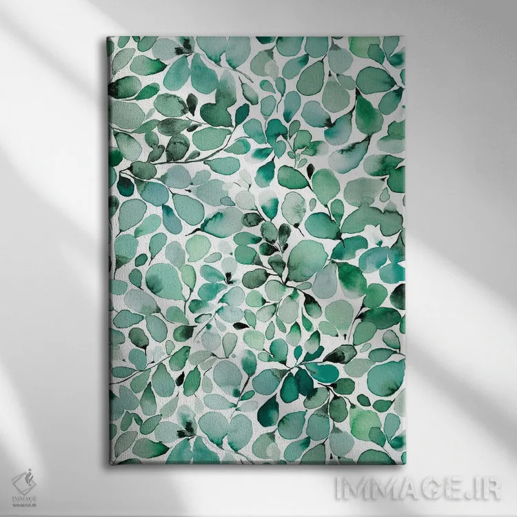 تابلو مدرن برگ های اکالیپتوس سبز و دل انگیز اثر نینولا دیزاین - نمای روبهرو روی دیوار
