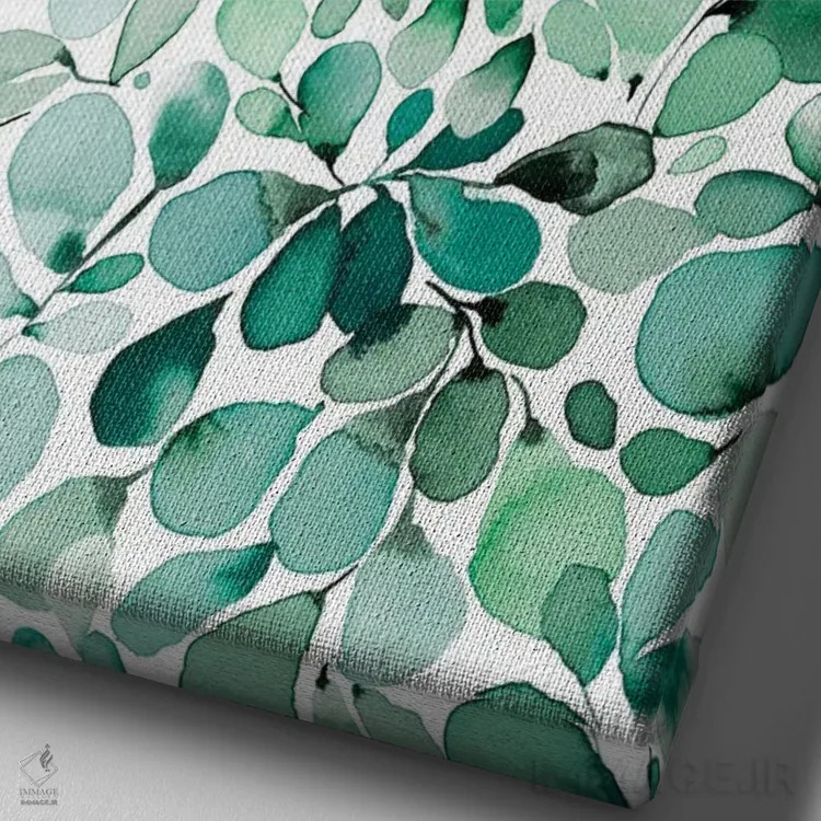 تابلو مدرن برگ های اکالیپتوس سبز و دل انگیز اثر نینولا دیزاین - نمای نزدیک بافت بوم